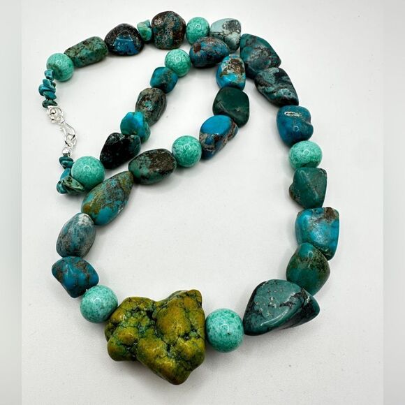 20" Turquoise chunks and ceramic beaded necklace with s925 hardware! - Picture 7 of 12